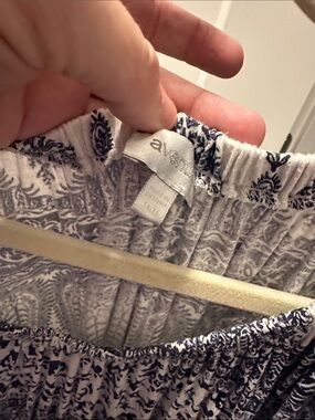 Avenue White and Navy Printed Smocked Top